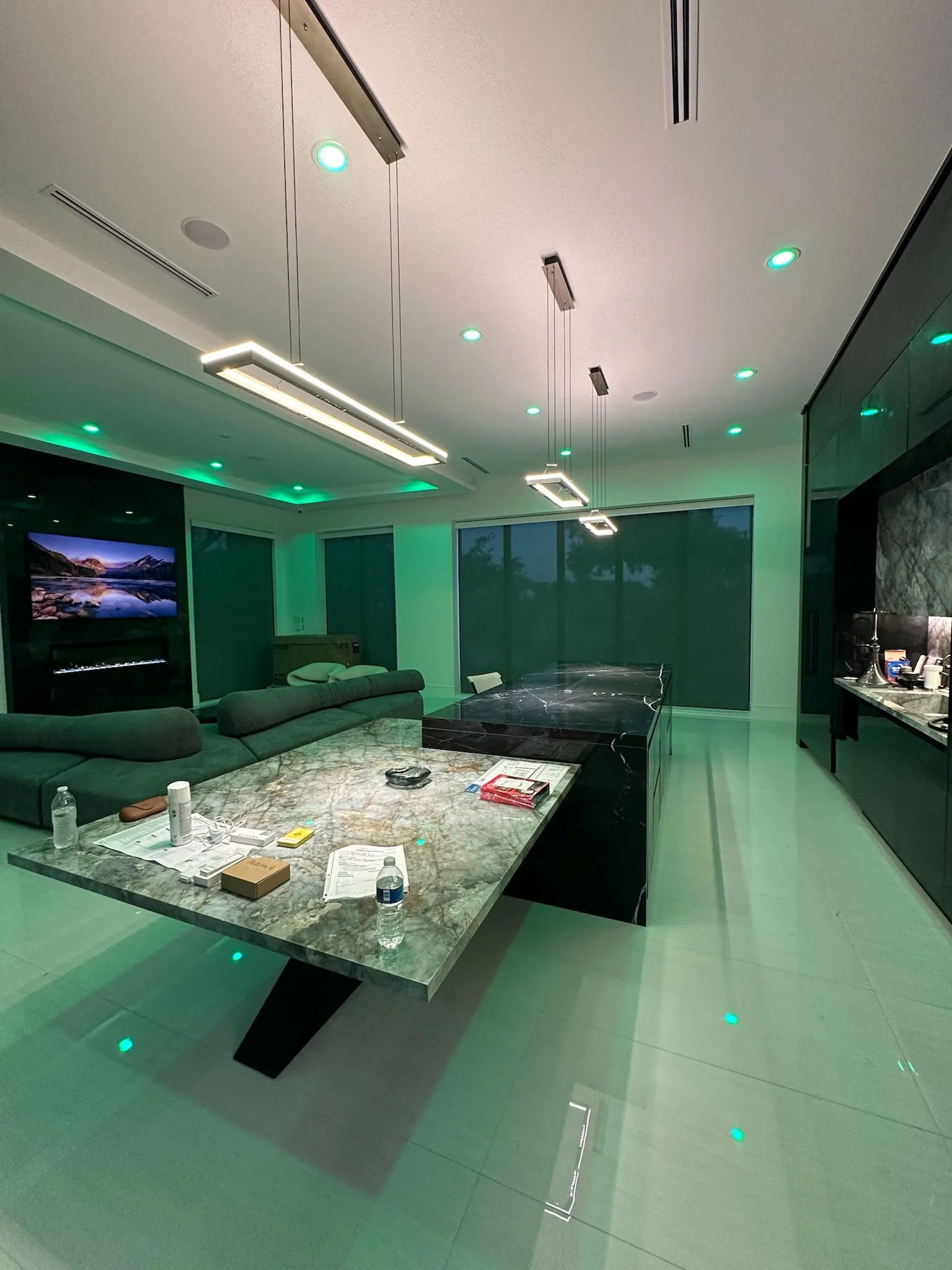 Interior shades in modern lounge with ambient lighting